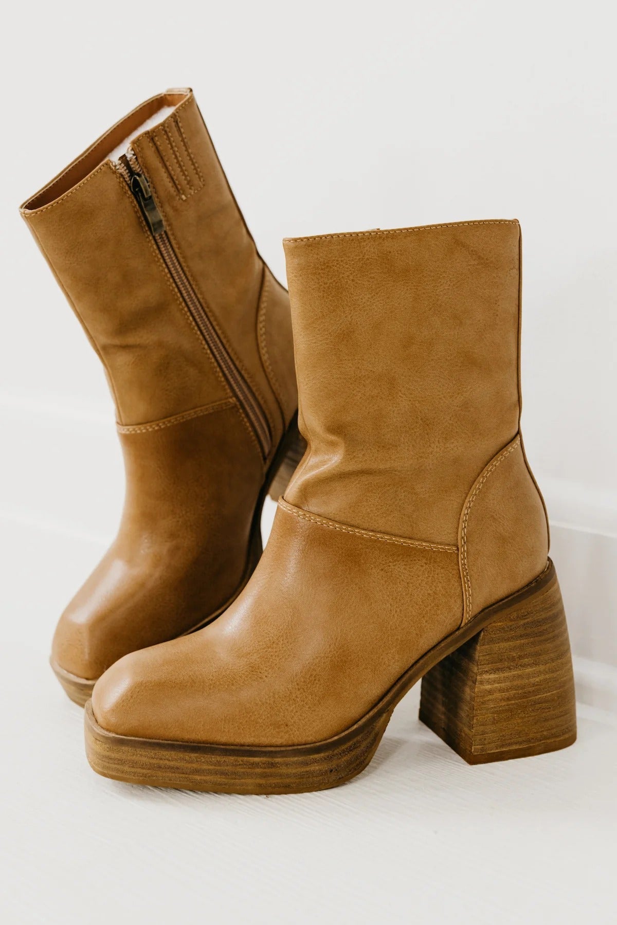 Leather Block Heel Ankle Boots Women
