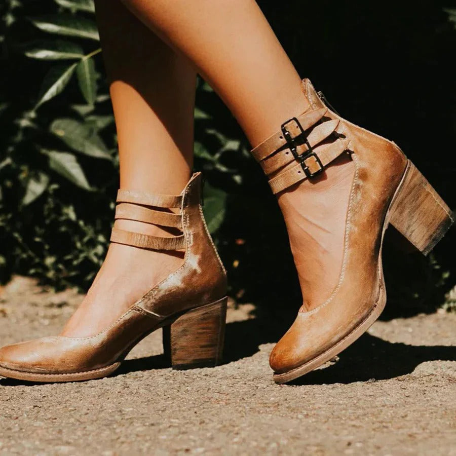 Distressed Leather Mary Jane Heels Women