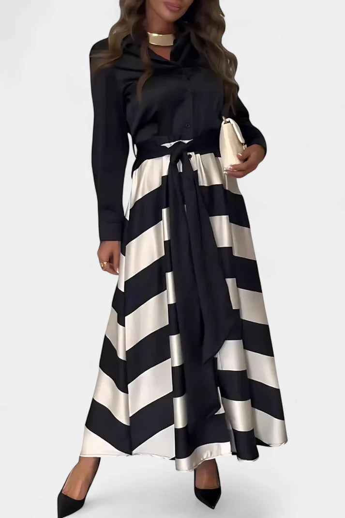 Nessia - long striped shirt dress with a belt