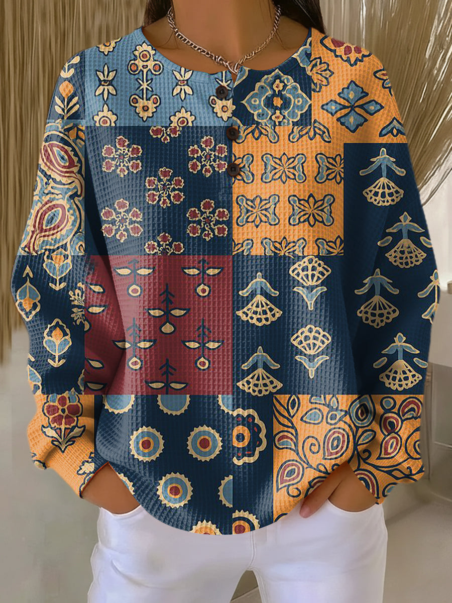 Anika | Floral Print Ethnic Tartan Sweater