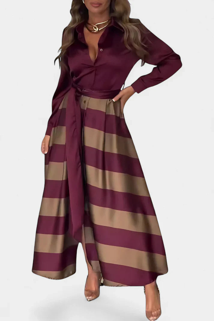 Nessia - long striped shirt dress with a belt