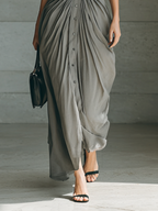 Helena - Long Pleated Dress with Belt and V-Neck