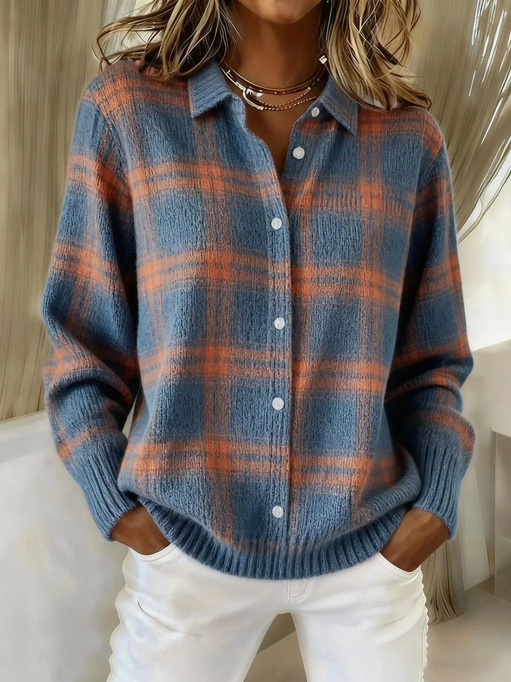 Victoria | Casual Contrast Check Retro Sweater