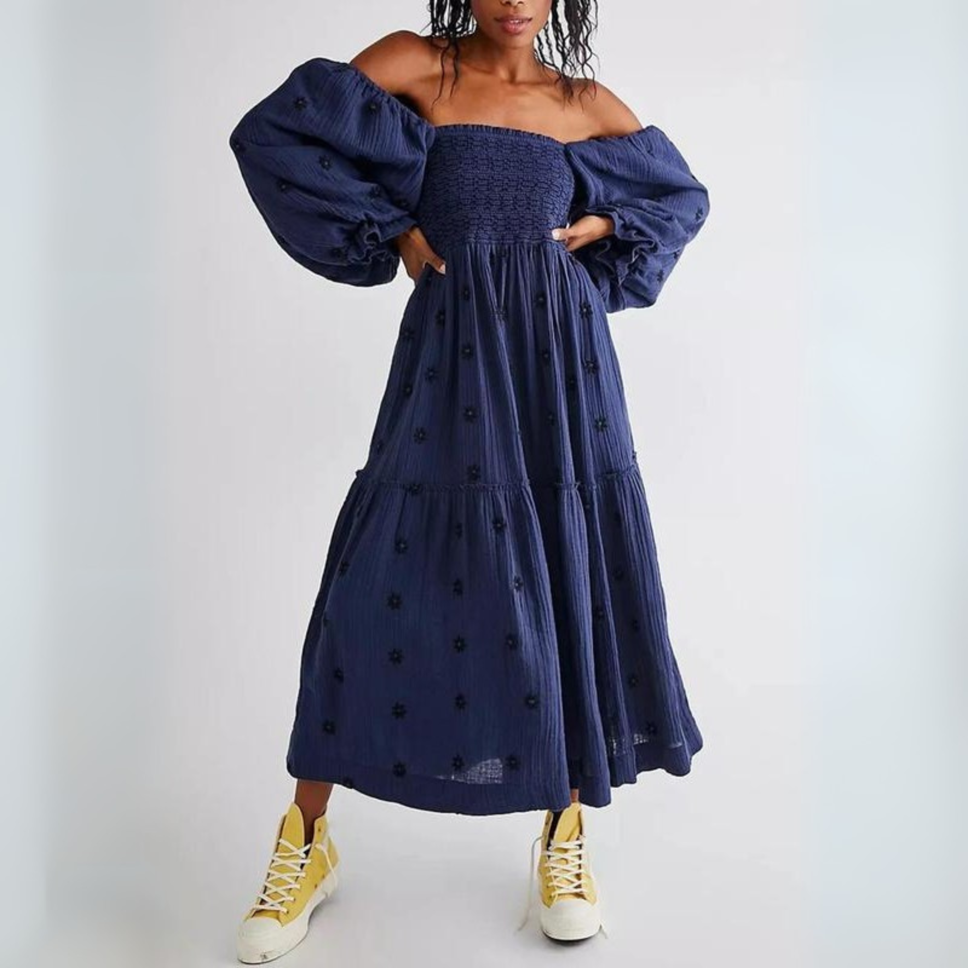 MOIRA™ - Comfy Floral Lantern Sleeve Square Neck Maxi Dress