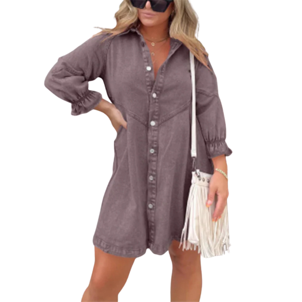 MARENE™ - Elegant Washed Puff Sleeve Mini Dress