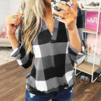 SAMIYA™ - Casual V-Neck Plaid Long Sleeve Blouse