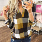 SAMIYA™ - Casual V-Neck Plaid Long Sleeve Blouse