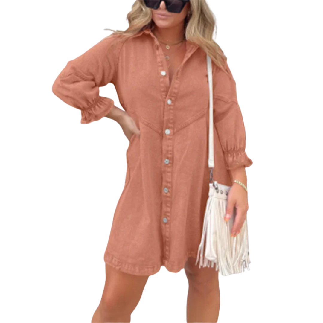 MARENE™ - Elegant Washed Puff Sleeve Mini Dress