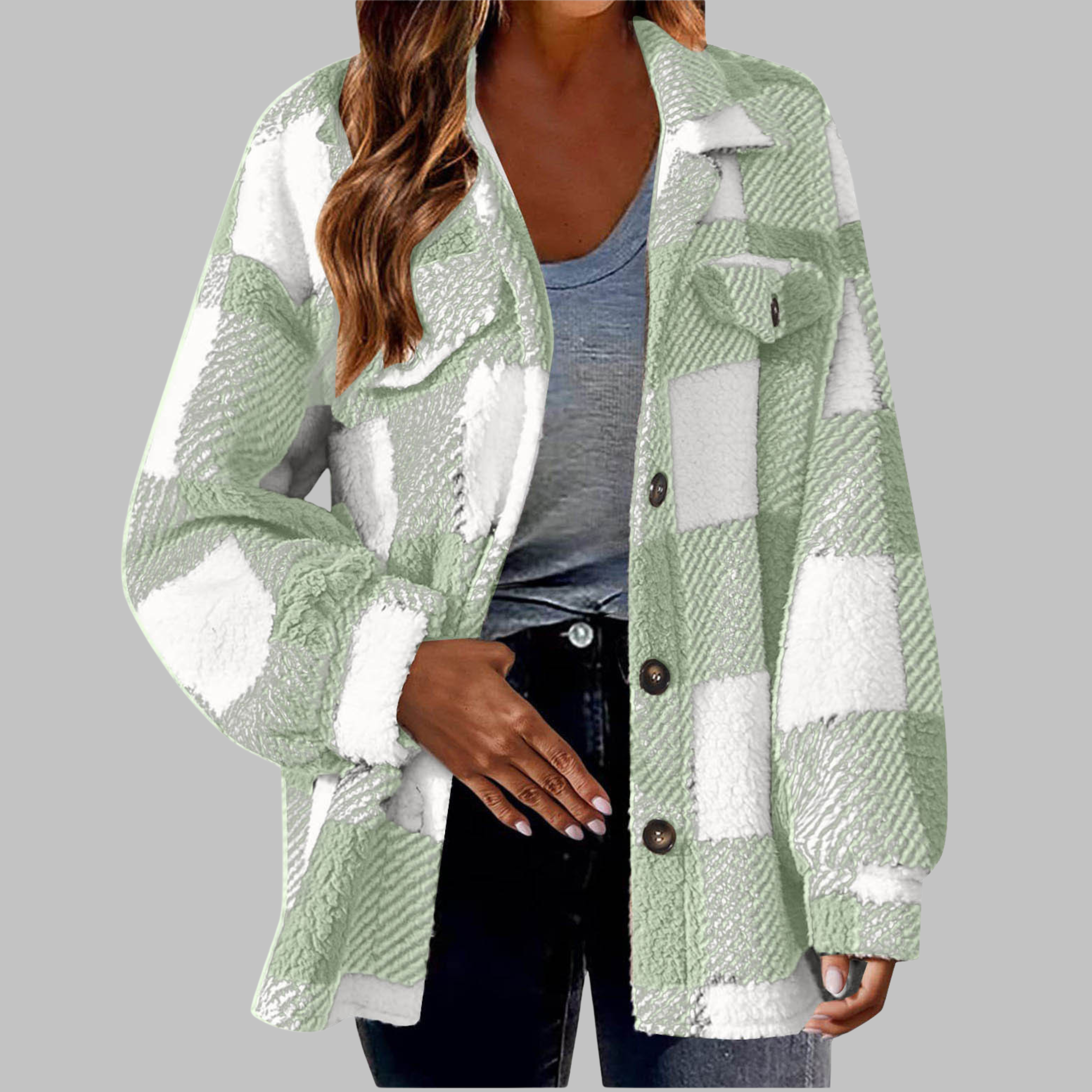 ERMI™ - Casual Plaid Button Down Long Sleeve Jacket