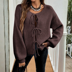ADRIENNE™ - Chic Long Sleeve Round Neck Tie Front Cardigan