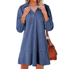 GEMMA™ – Classic Soft Washed Denim Puff Sleeve Dress