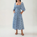 MOIRA™ - Comfy Floral Lantern Sleeve Square Neck Maxi Dress