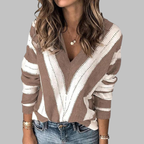 IMANI™ - Casual V-Neck Striped Long Sleeve Sweater