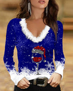 Celeste Patterned Long-Sleeved V Neck Top