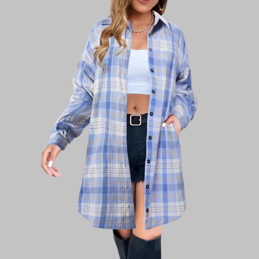 PALOMA™ - Classy Button Down Plaid Long-Sleeve Jacket