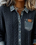 Shirt with Long Sleeves and Denim Details