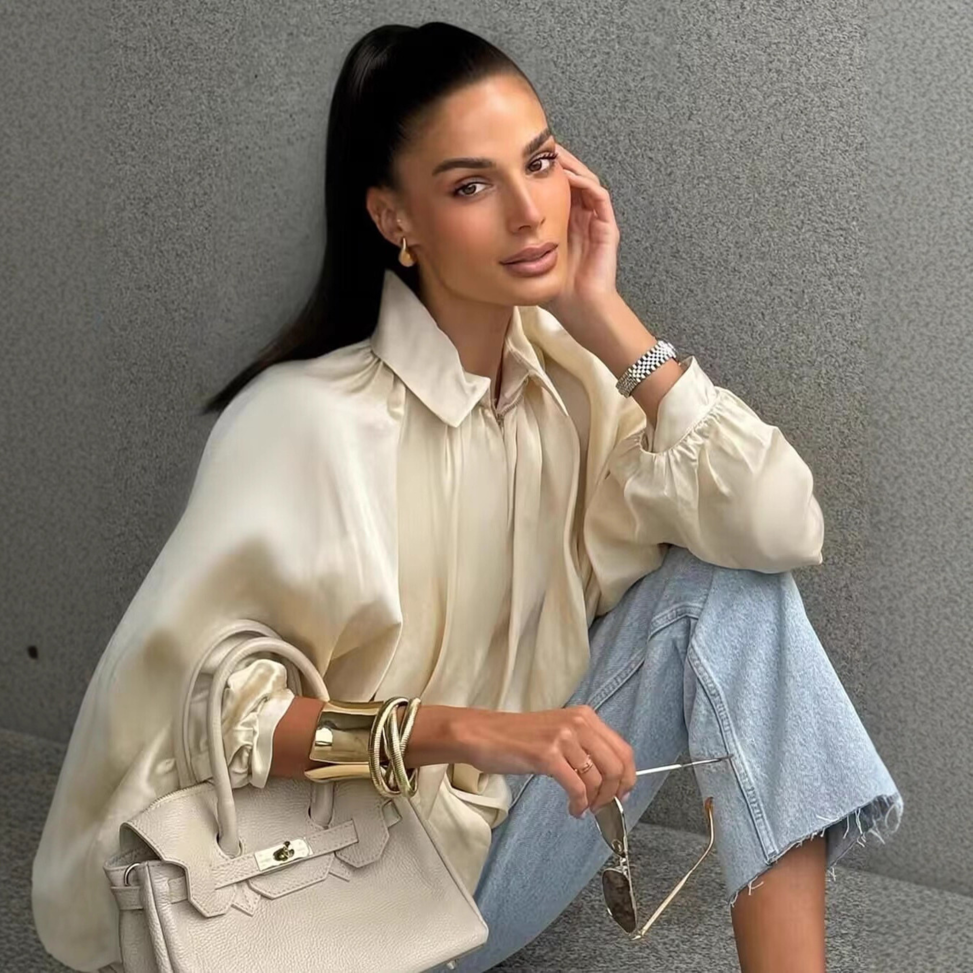 CHARLIZE™ - Vintage Oversized Puffed Batwing Sleeve Bomber Jacket