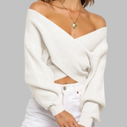 QUENNELL™ - Chic V-Neck Long Sleeve Wrap Front Sweater