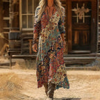 【Long-Sleeved】 Vintage Dress With Ethnic Print