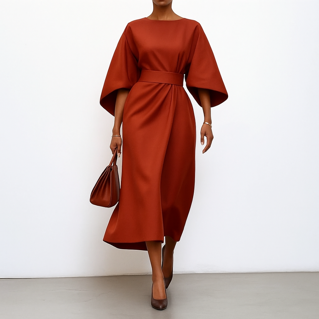 Lucyna – Satin Maxi Dress with Batwing Sleeves