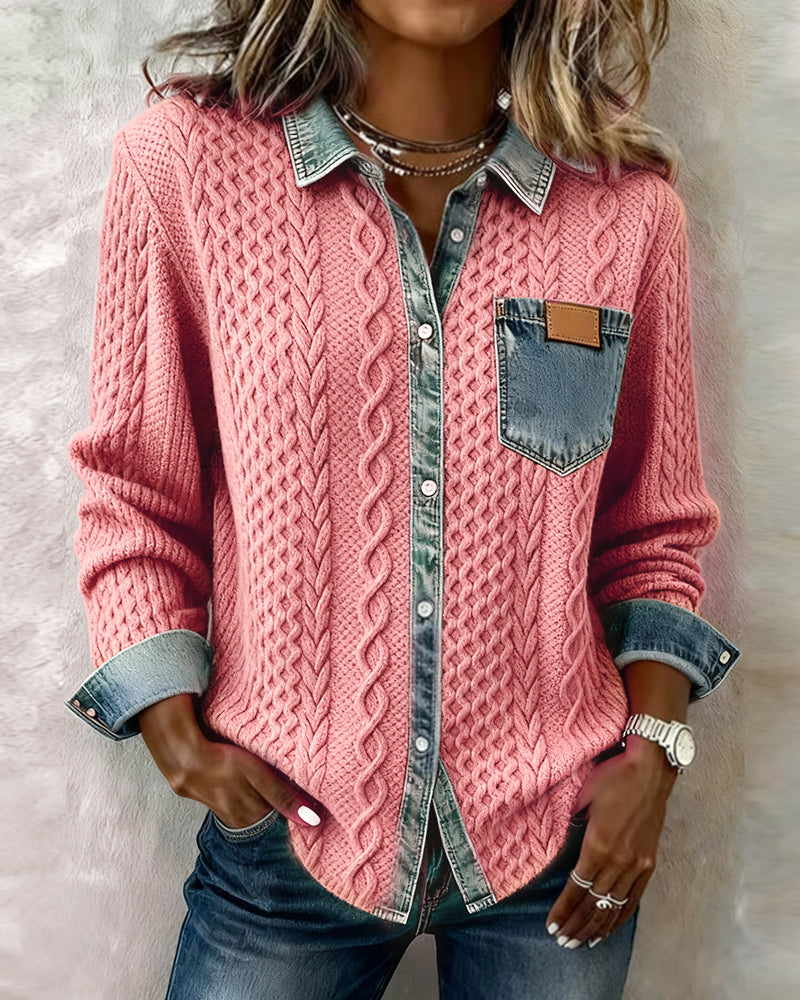 Shirt with Long Sleeves and Denim Details