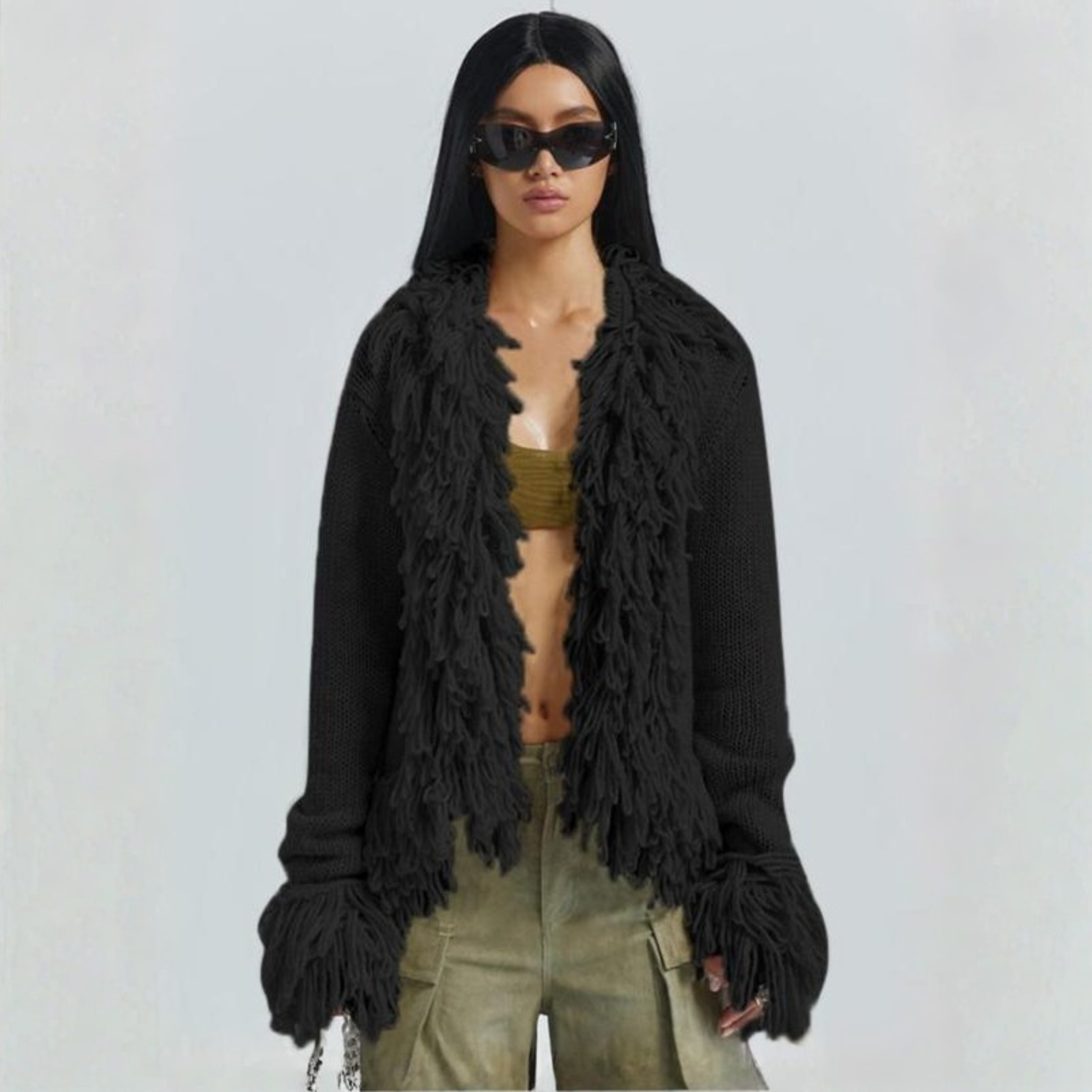 TALAYAH™ - Chic Fringe Long Sleeve Open Front Cardigan