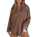 RHANNON™ - Casual Oversized Waffle V-Neck Long Sleeve Sweater