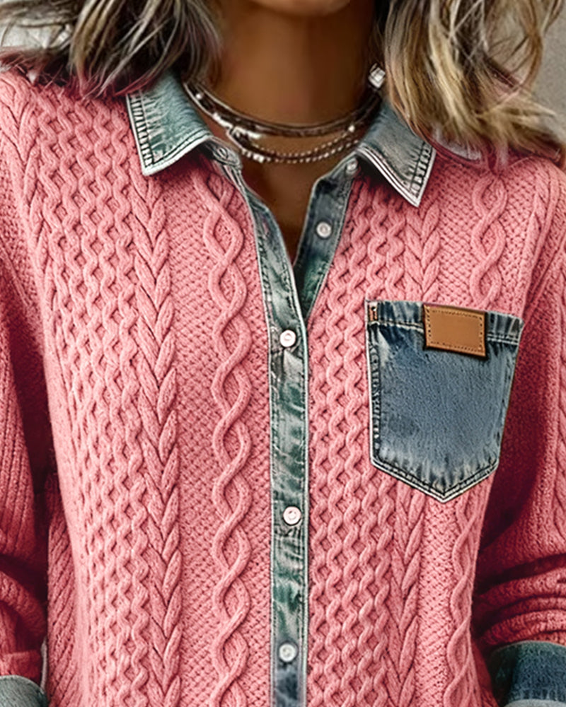 Shirt with Long Sleeves and Denim Details