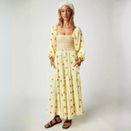 MOIRA™ - Comfy Floral Lantern Sleeve Square Neck Maxi Dress