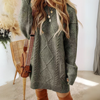 APAT™ - Cozy Round Neck Long Sleeve Midi Sweater Dress