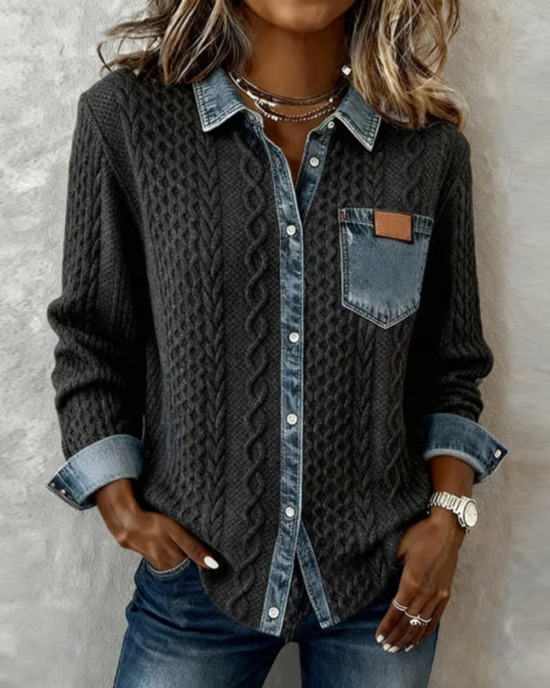 Shirt with Long Sleeves and Denim Details