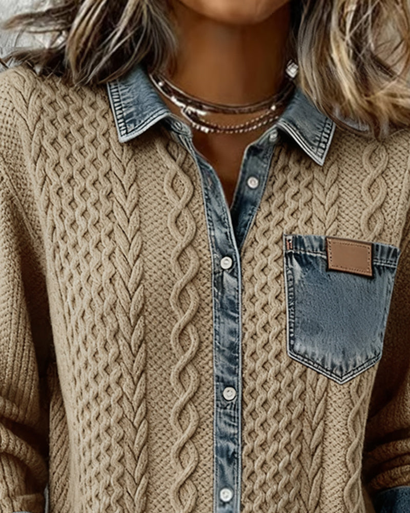 Shirt with Long Sleeves and Denim Details