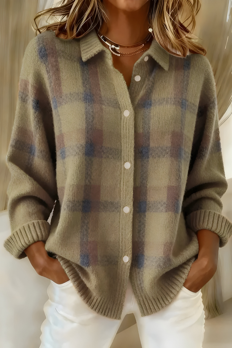 Tesa™ | Soft Knit Cardigan with Check