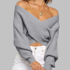 QUENNELL™ - Chic V-Neck Long Sleeve Wrap Front Sweater