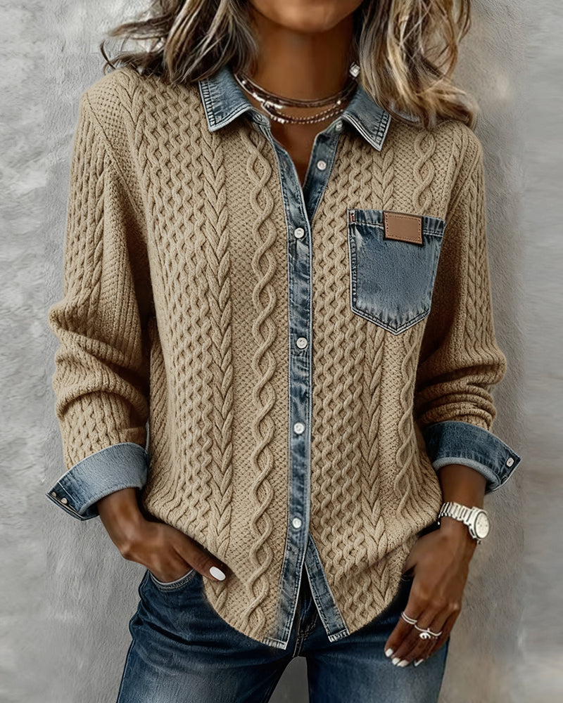 Shirt with Long Sleeves and Denim Details