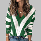 IMANI™ - Casual V-Neck Striped Long Sleeve Sweater