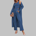 SANORA™ - Casual Lightweight Three Piece Long Cardigan Drawstring Top and Pants Sleepwear