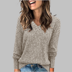 KASHA™ - Casual V-Neck Long Sleeve Sweater