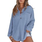 RHANNON™ - Casual Oversized Waffle V-Neck Long Sleeve Sweater