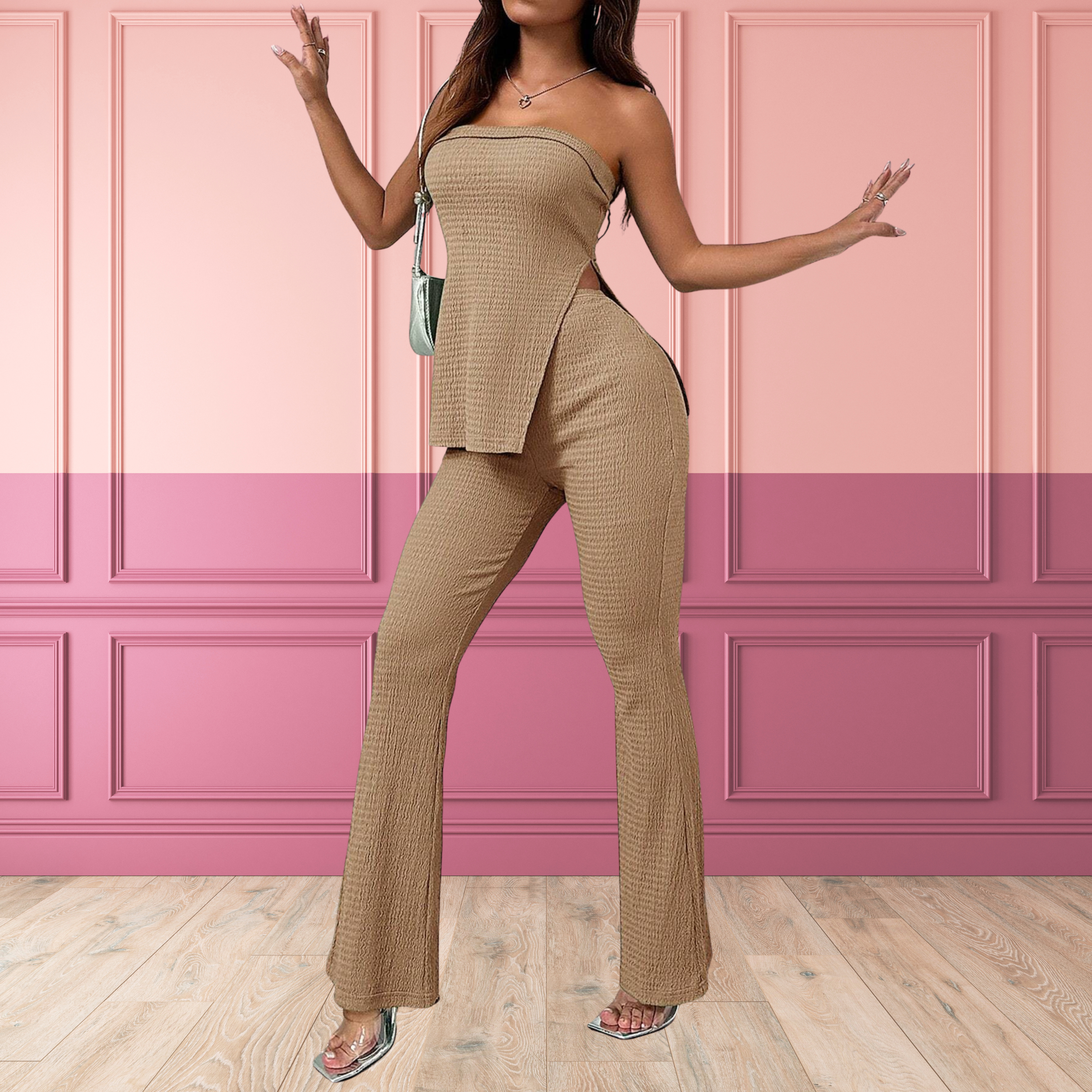 INEZ™ - Elegant Split Hem Tube Top and Waist Pants Set