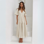 NAMU™ - Classy V-Neck Long Sleeve A-Line Maxi Dress