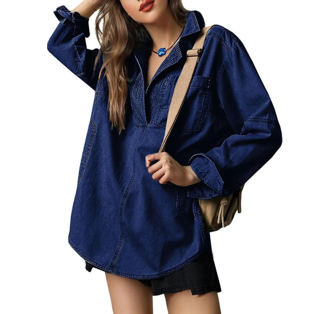 NALINAE™ – Chic V-Neck  Denim Tunic Top