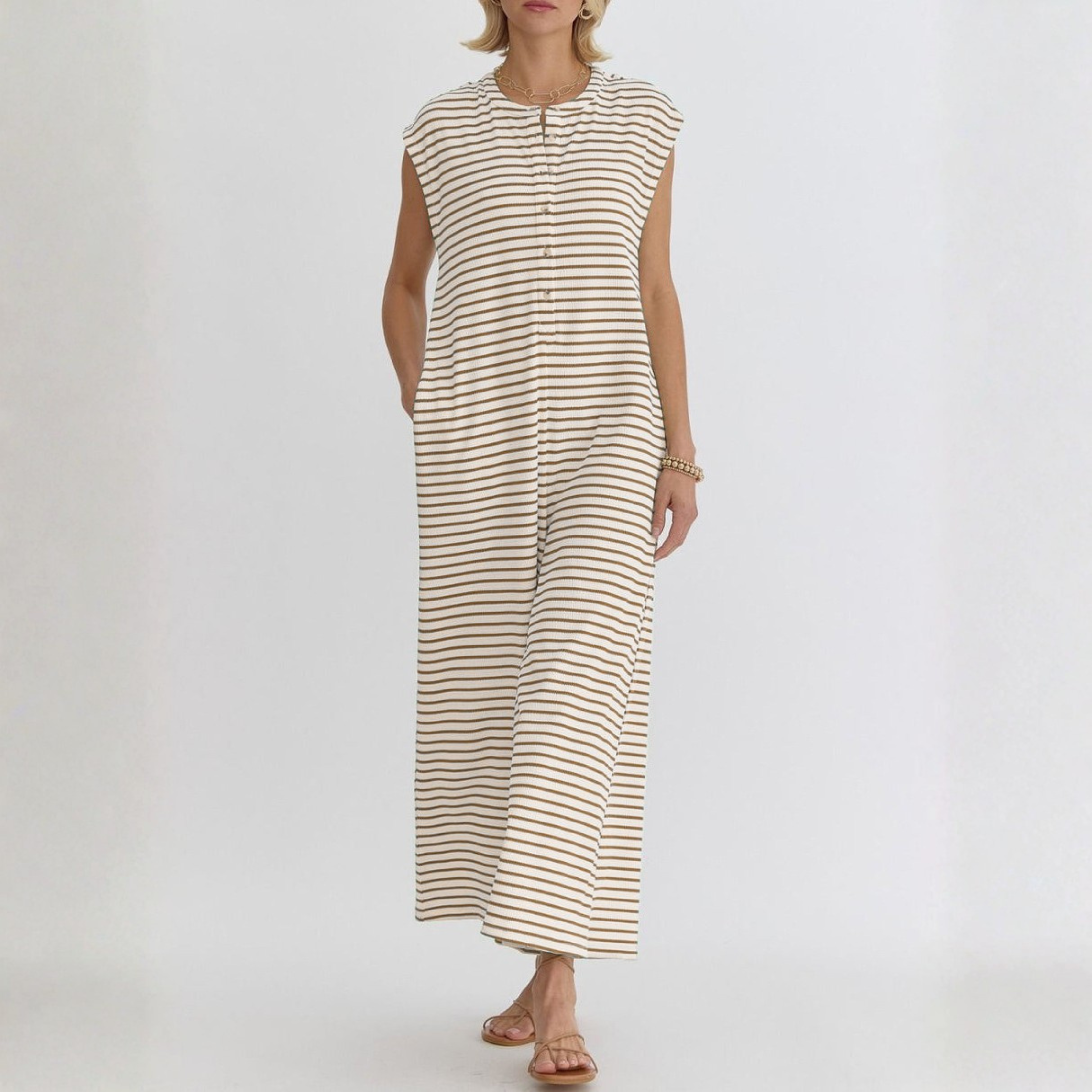 KETURAH™ - Casual Striped Cap Sleeve Wide Leg Jumpsuit