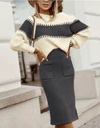 VIVA™ - Elegant Mock Neck Sweater and High Waist Skirt Set
