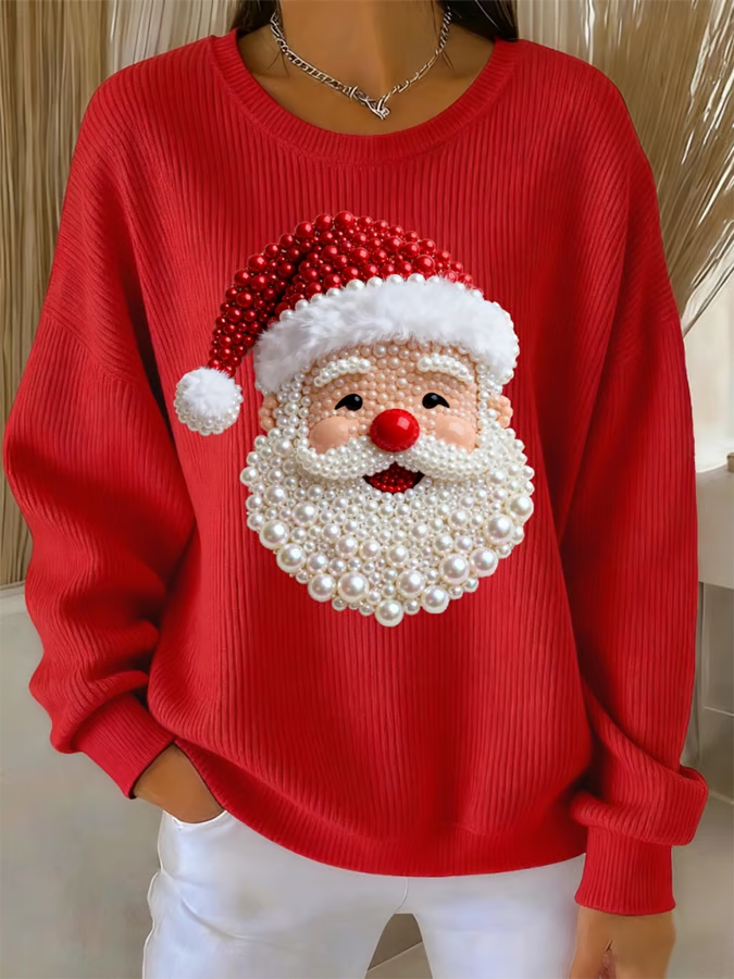 Sonia - Christmas Sweater with Pearled Santa