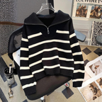 NEVAEH™ - Chic Striped Long Sleeve Collared Top