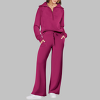UDAY™ - Comfy Half Zip Sweatshirt and Wide Leg Pants Set