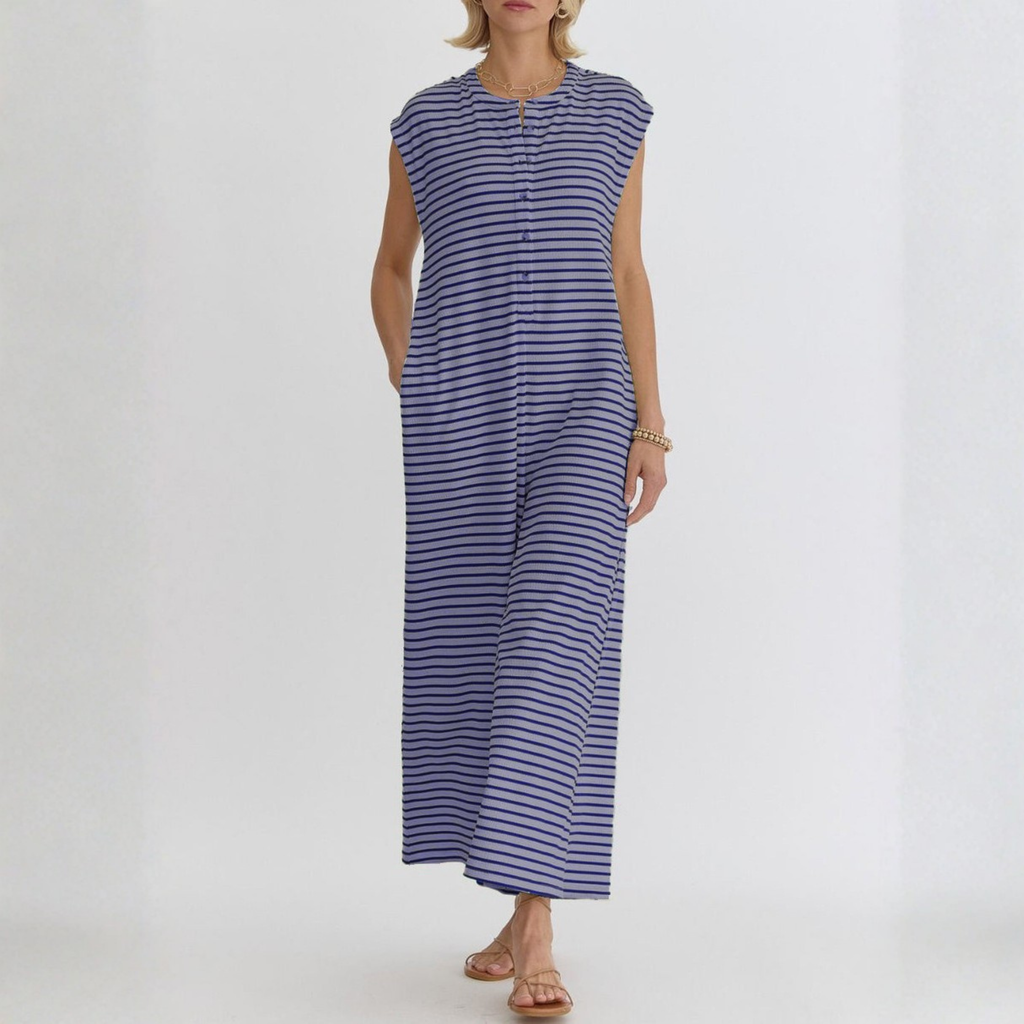KETURAH™ - Casual Striped Cap Sleeve Wide Leg Jumpsuit