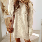 APAT™ - Cozy Round Neck Long Sleeve Midi Sweater Dress