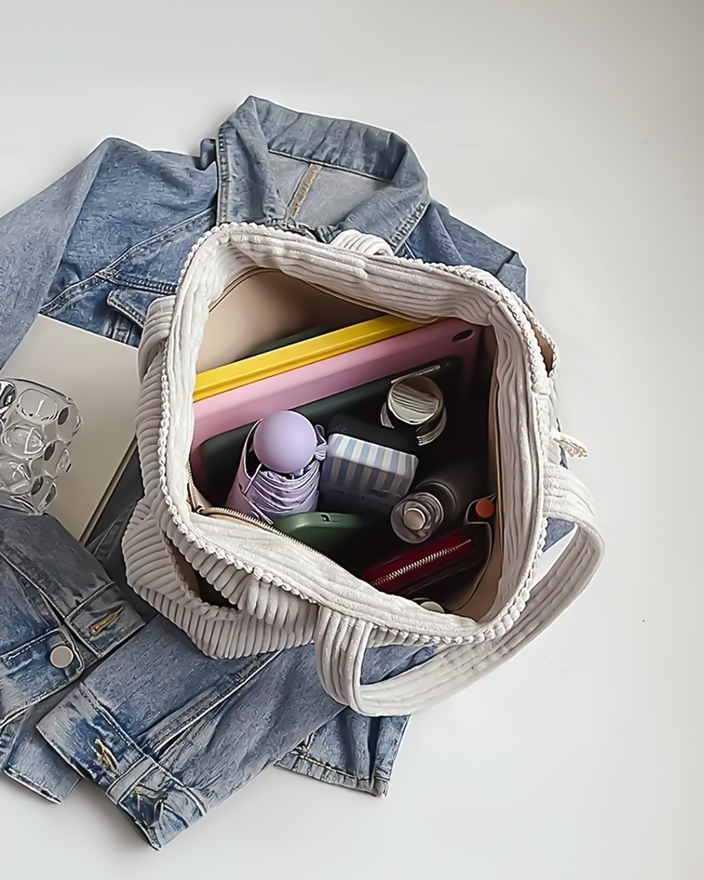 SOCIANI™ – Trending Ribbed Tote Bag with Drawstring Detail